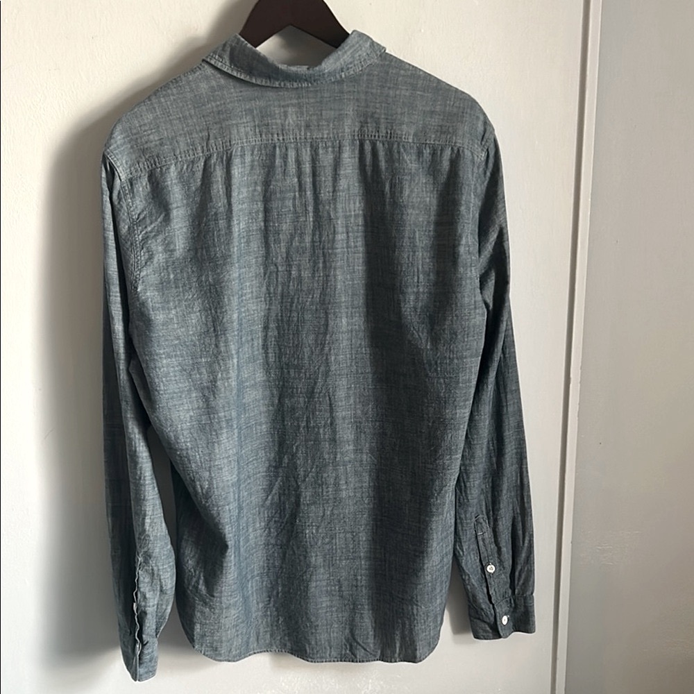 Express Men’s Blue Chambray Casual Button Down Long Sleeve Shirt - Picture 5 of 7